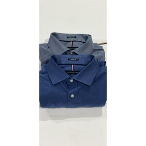 Lot Tommy Hilfiger Mens Large Blue Regular Fit Stretch Wrinkle Free Dress Shirt
